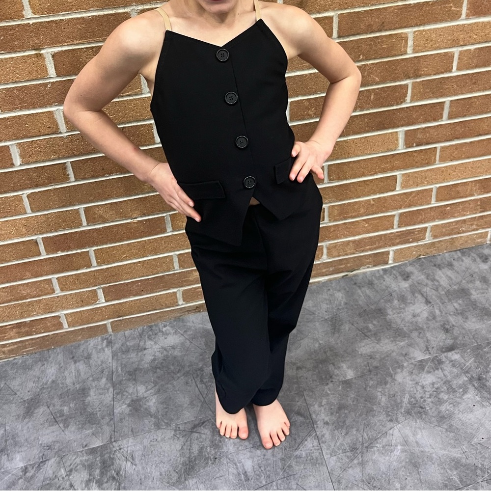 Custom made black pants and top-child small
